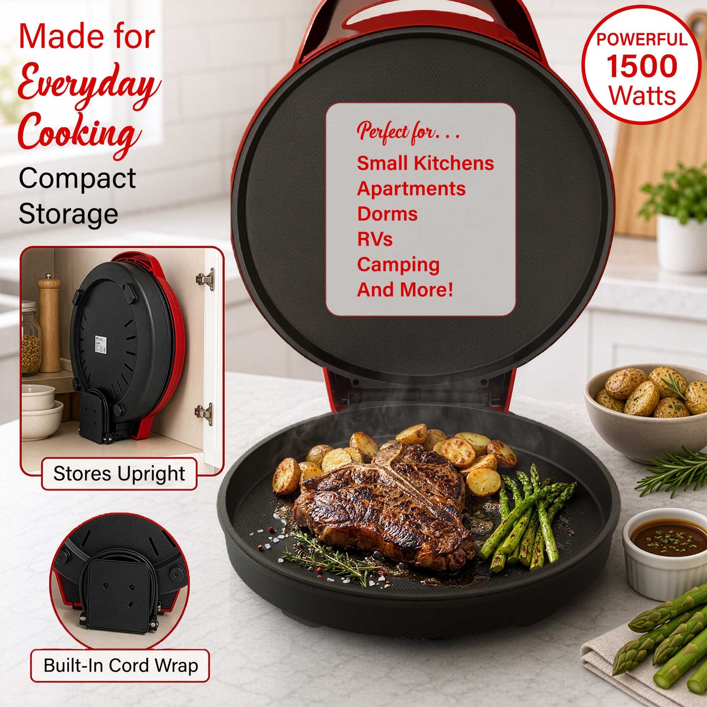 Brentwood 12-Inch Ceramic Non-Stick Pizza Maker and Griddle