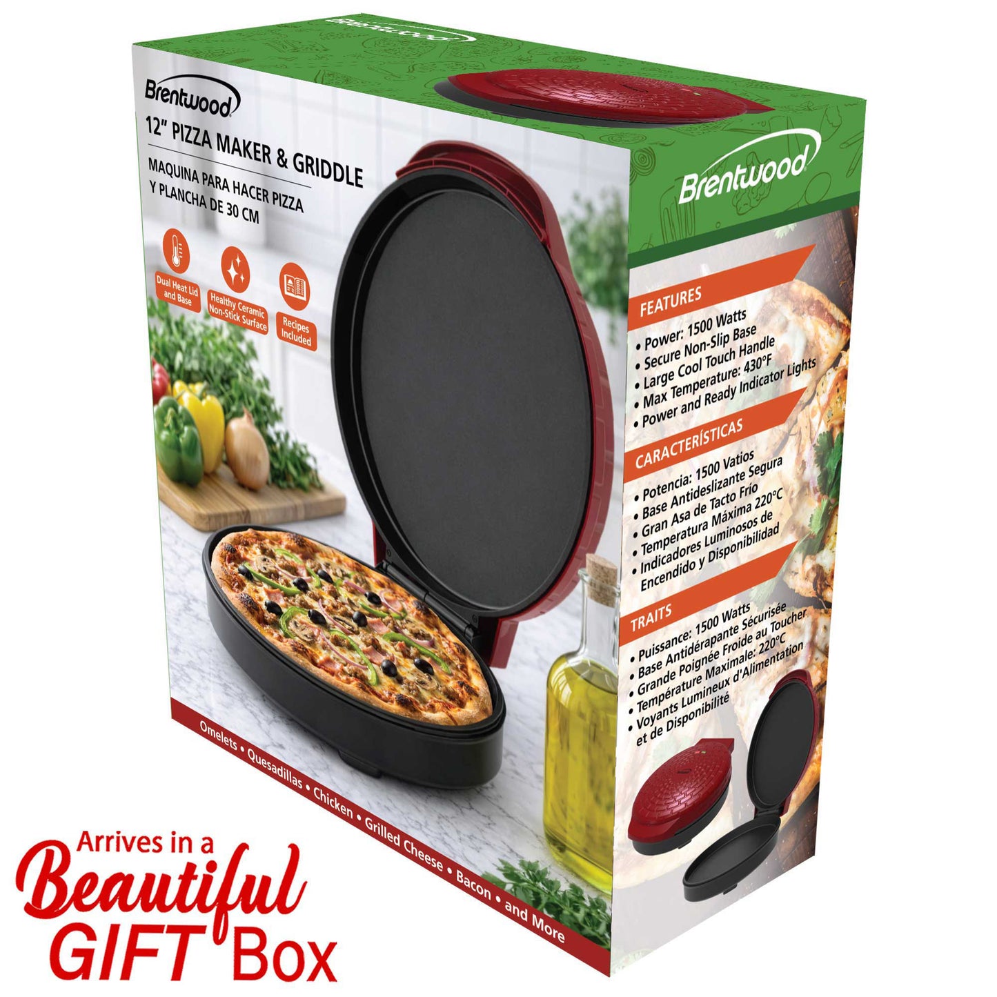 Brentwood 12-Inch Ceramic Non-Stick Pizza Maker and Griddle