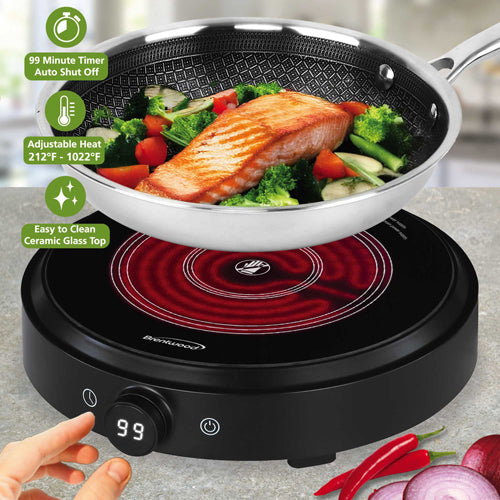 Brentwood Select 1500w 10-Inch Countertop Infrared Single Burner with Digital Touch Buttons