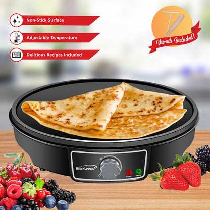 Brentwood 12-Inch Electric Non-Stick Crepe Pancake Maker and Griddle with Spatula and Spreader