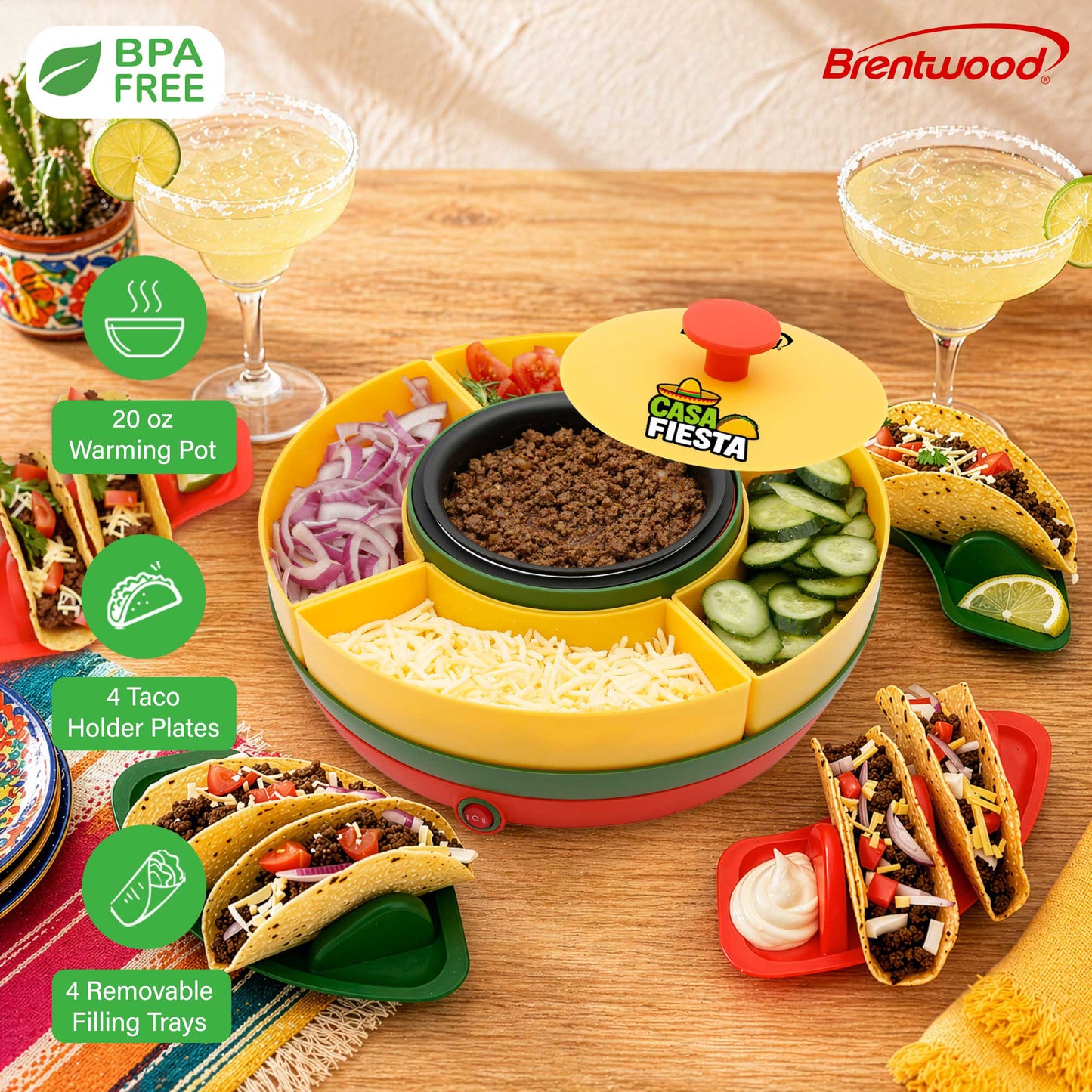Brentwood Casa Fiesta Heated Taco Bar Serving Set