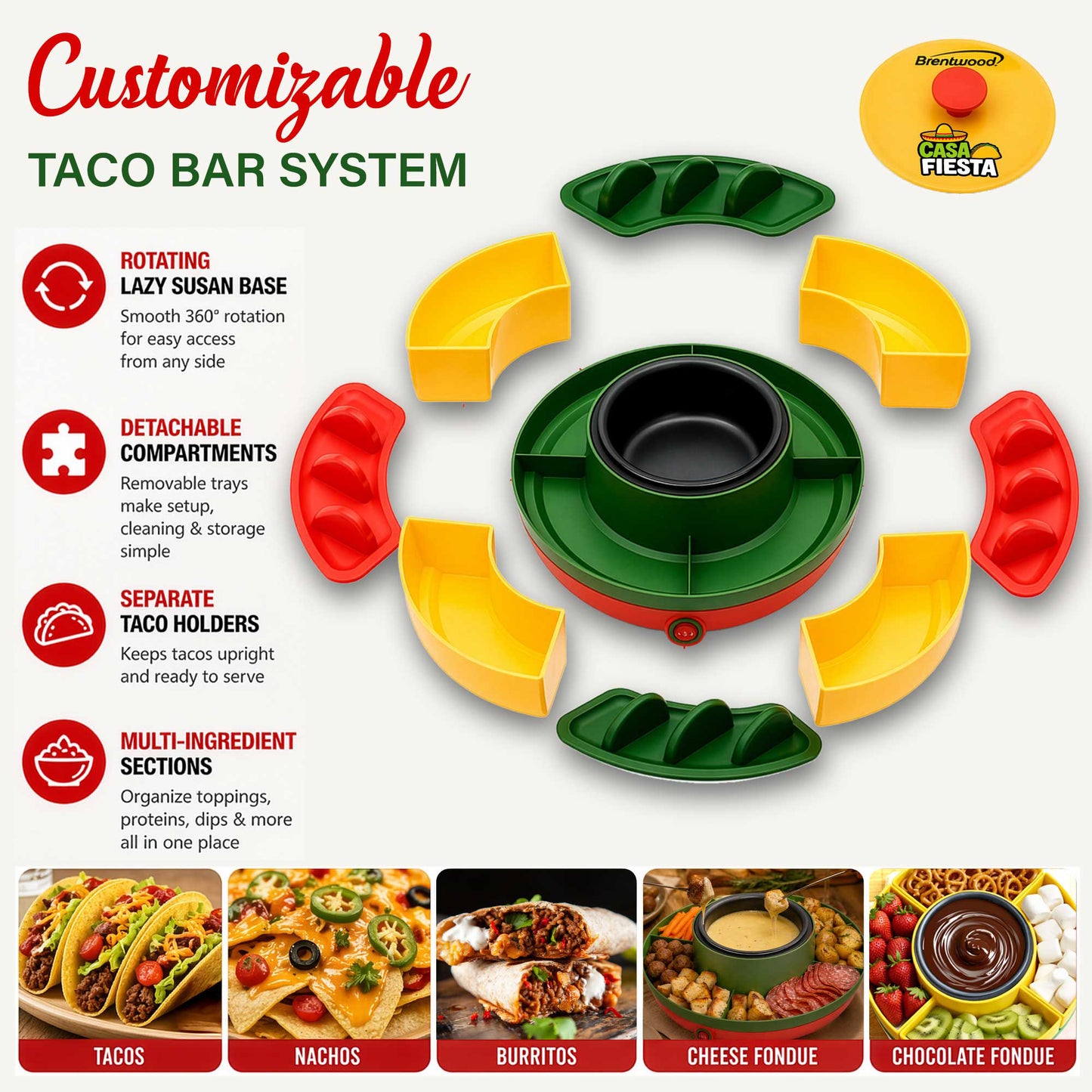 Brentwood Casa Fiesta Heated Taco Bar Serving Set