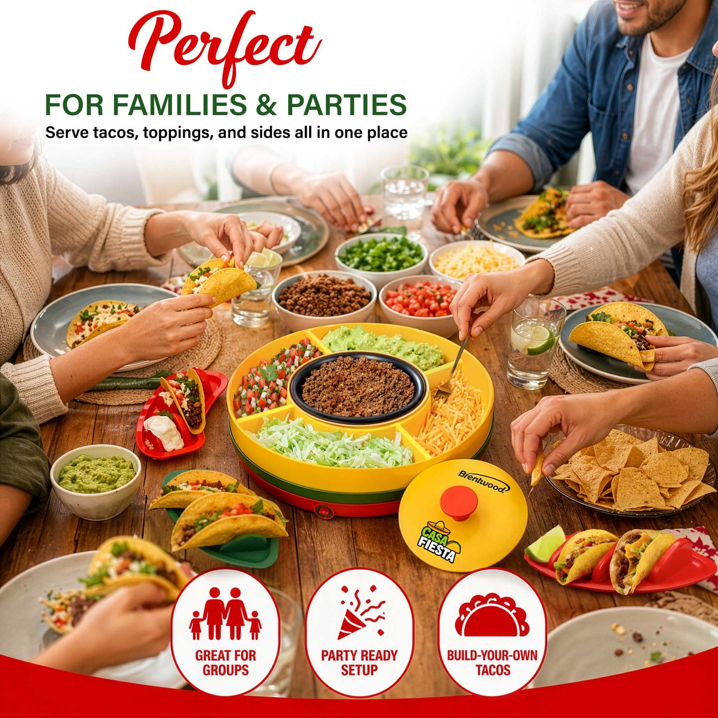 Brentwood Casa Fiesta Heated Taco Bar Serving Set