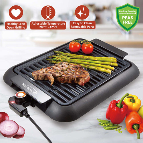 Brentwood 1200W Electric Smokeless Indoor Grill with Ceramic Non-Stick Surface