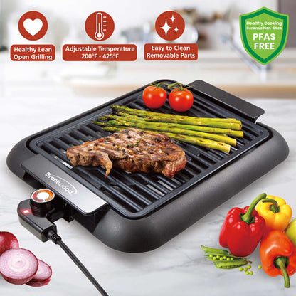 Brentwood 1200W Electric Smokeless Indoor Grill with Ceramic Non-Stick Surface