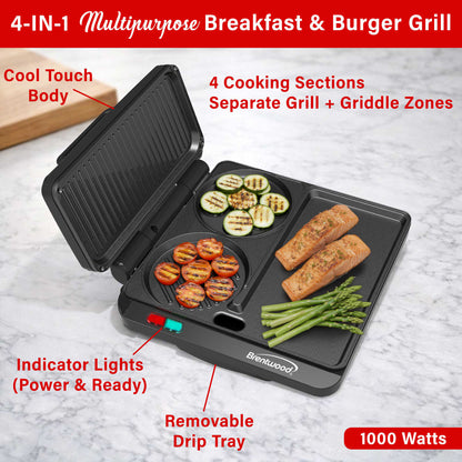 Brentwood 1000w Multipurpose Sandwich Maker and Hamburger Grill with Burger Press